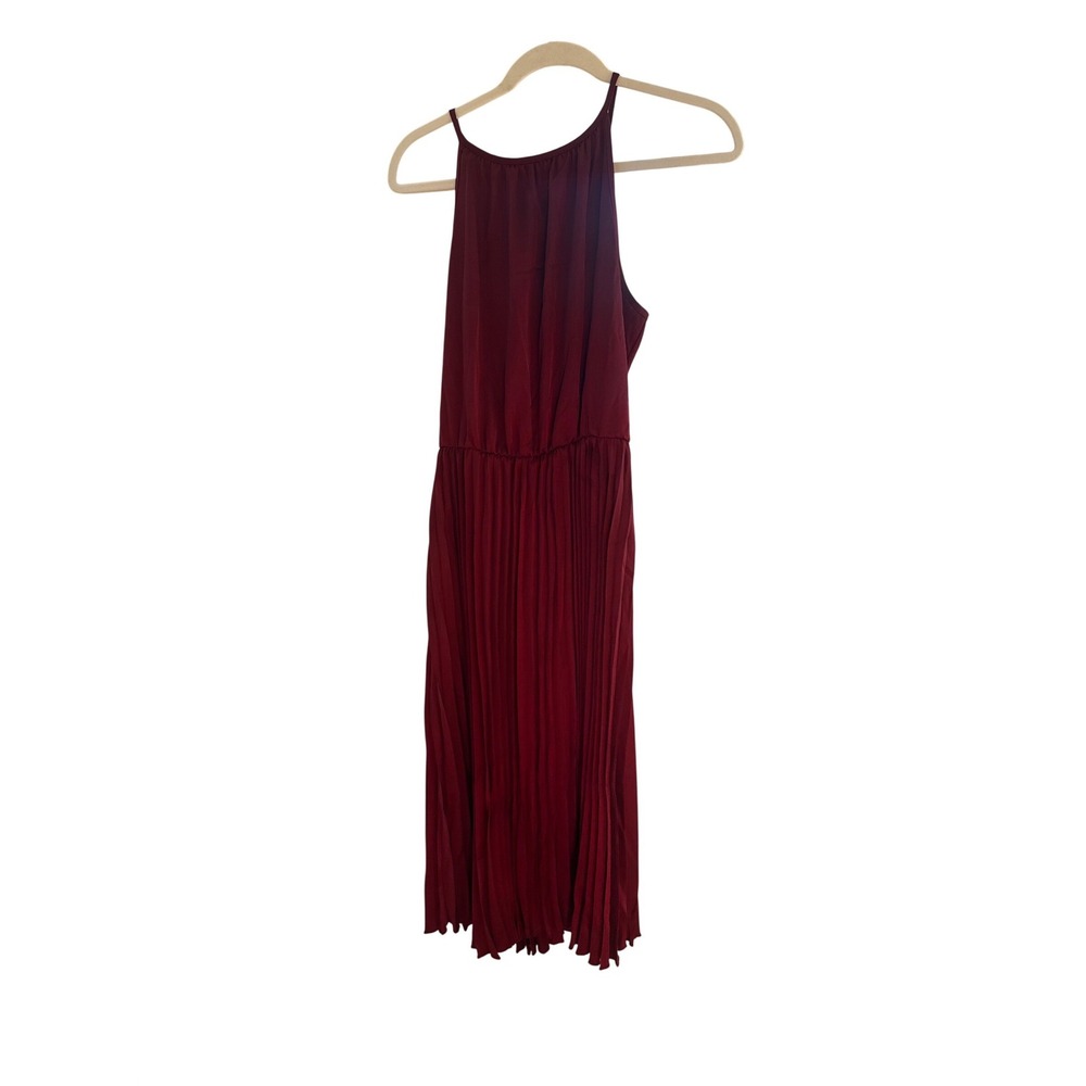 Mi Ami Francescas Burgundy Pleated Halter Midi Dress Wine Red Keyhole L